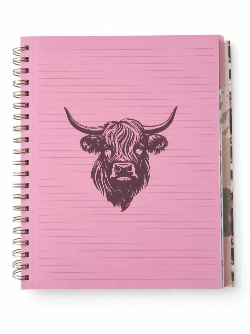 James Burke Highland Cow 5-Subject Spiral Notebook Floral Stickers NEW